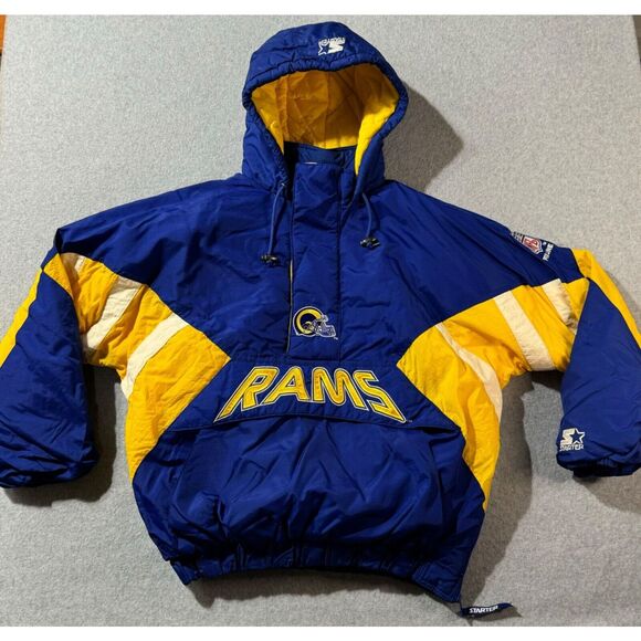 VTG NFL St Louis Rams Jacket Mens XL Puffer Zip Up Hooded Rare 90's Football